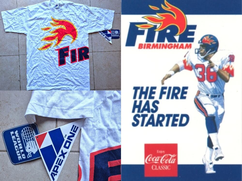 NEW Birmingham Fire 90s APEX T-shirt L red Nfl EUROPE Alabama WLAF football vtg